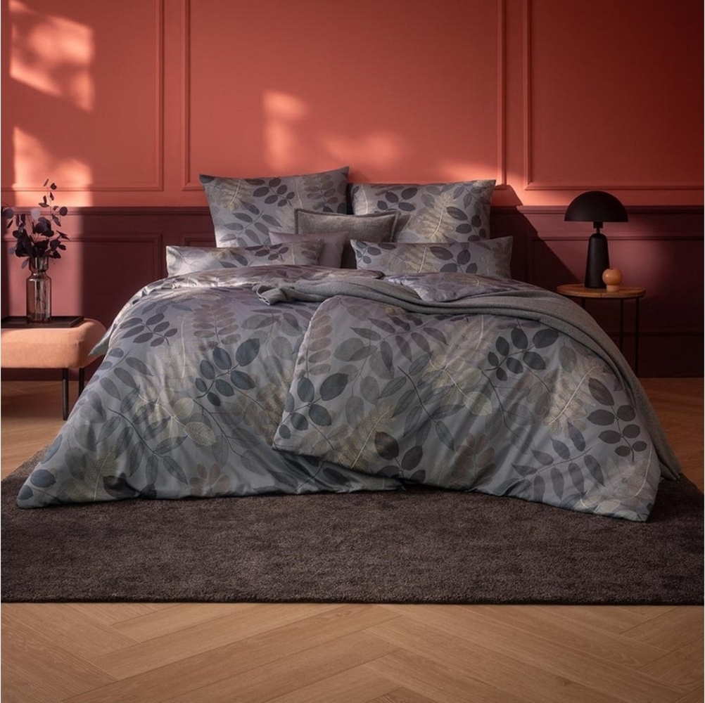 Estella Mako-Satin Bettwäsche 135x200 Malou grau silber braun Blätter 7987-810 Bild 1