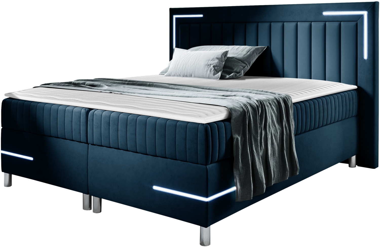 Boxspringbett Tasurto 3 LED, Blau, 180 x 200 cm Bild 1