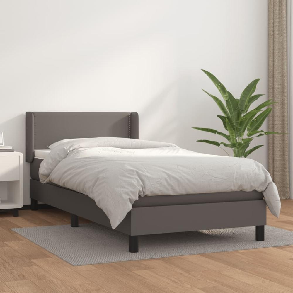 vidaXL Boxspringbett mit Matratze Grau 90x200 cm Kunstleder 3130701 Bild 1