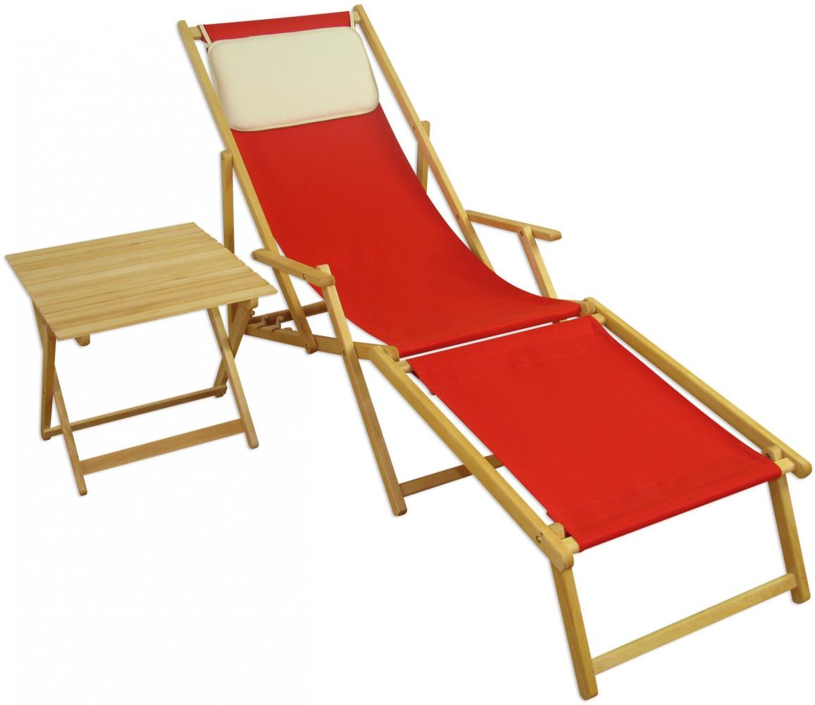 Gartenliege Liegestuhl Fußteil Tisch Kissen Deckchair Holz Sonnenliege rot 10-308 N F T KH Bild 1