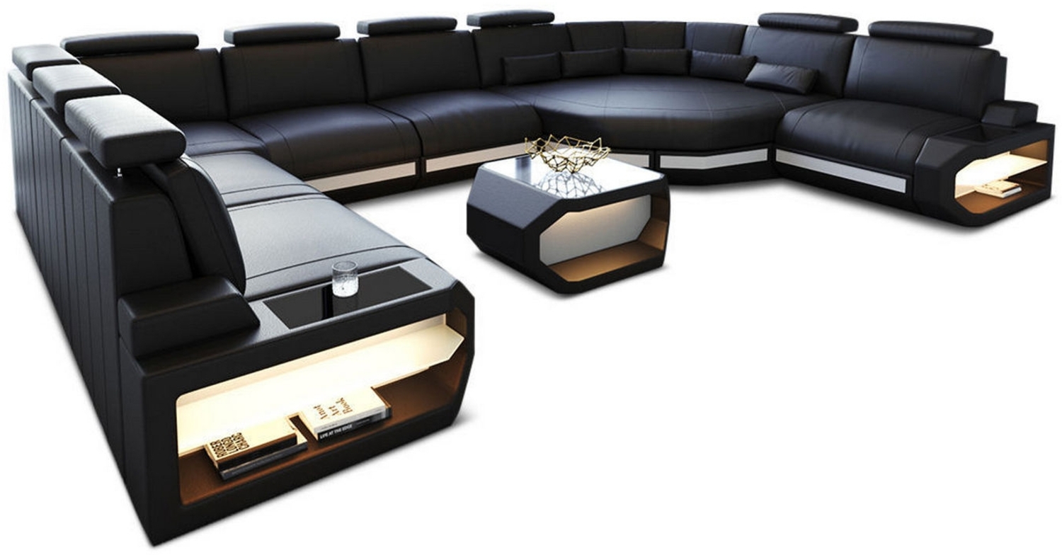 Sofa Dreams 'Asti U' Wohnlandschaft, 93 x 280 x 427 cm, Schwarz / Weiß, Ledermix, Links Bild 1