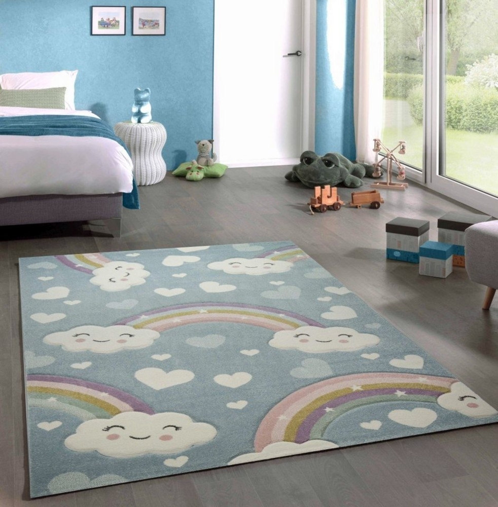 Carpetia Kinderteppich Kinderteppich Kinderzimmerteppich Babyteppich Regenbogen Wolken blau, rund, Höhe: 13 mm Bild 1