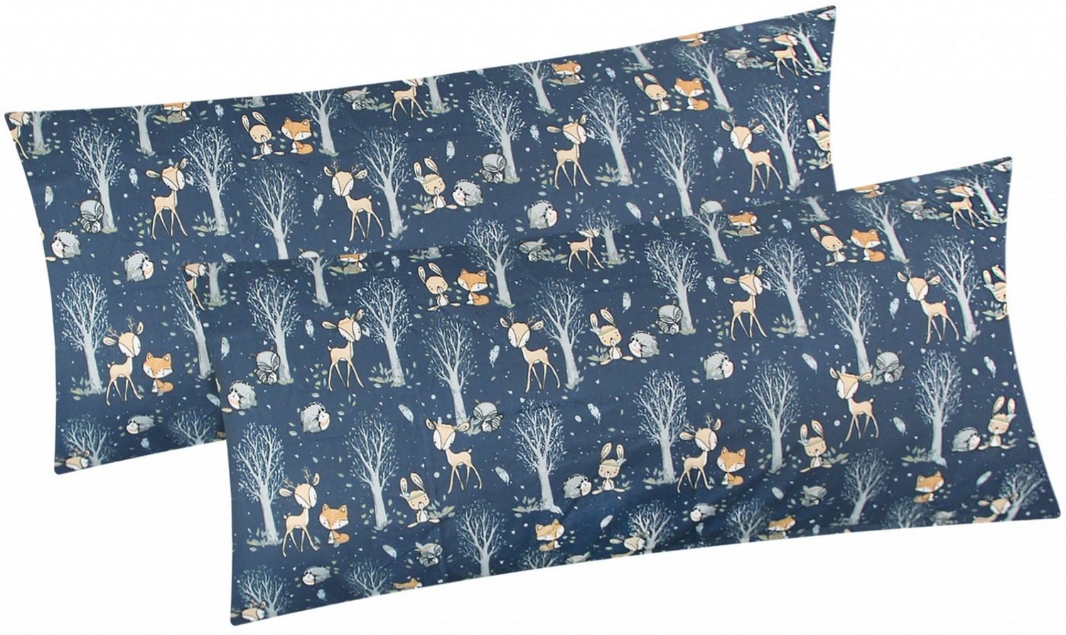 Heubergshop Kissenbezug, (2 Stück), 2er Set 40x80cm Rehe Waldtiere Bäume Kinder (Rehe-Waldtiere-40x80) Bild 1