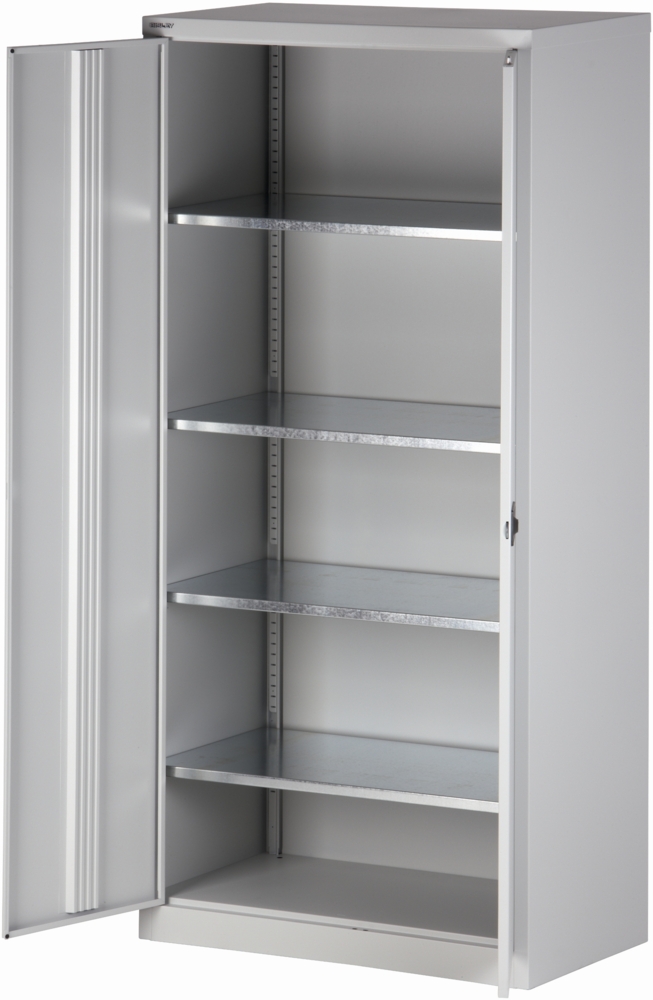 BISLEY Universal Flügeltürenschrank abschließbar - Stahlschrank mit 3-Punkt-Schloss, Tiefe: 50 cm - Werkstattschrank aus Metall mit 4 verzinkten Fachböden für 5 Reihen - Farbe: lichtgrau, HC782S4G-645 Bild 1