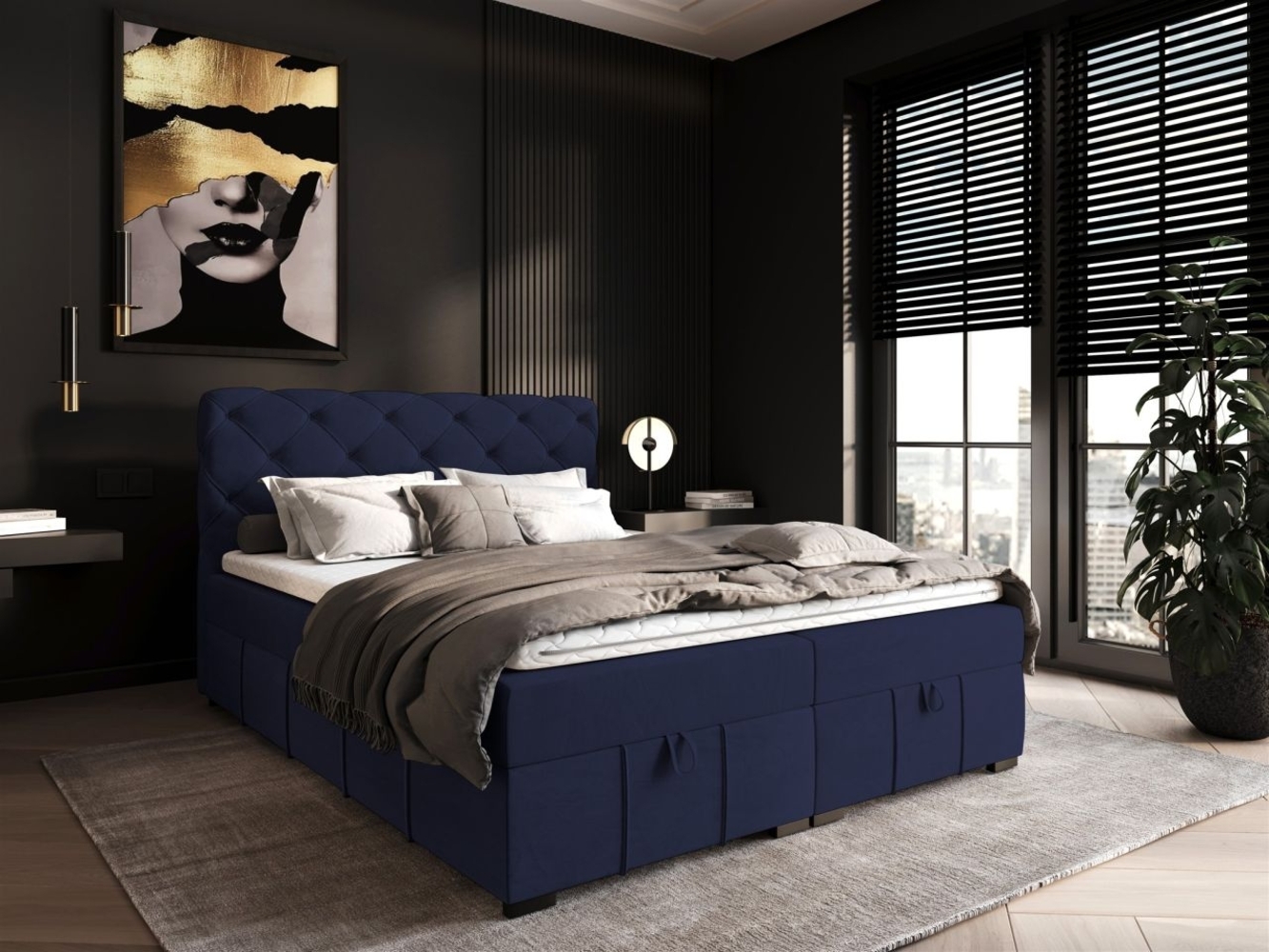Boxspringbett Schlafzimmerbett GISEL 200x200cm Stoff Salvador Blau Bild 1