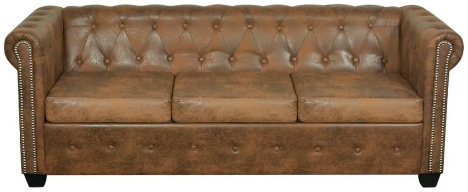 vidaXL Chesterfield-Sofa 3-Sitzer Kunstleder Braun 243620 Bild 1