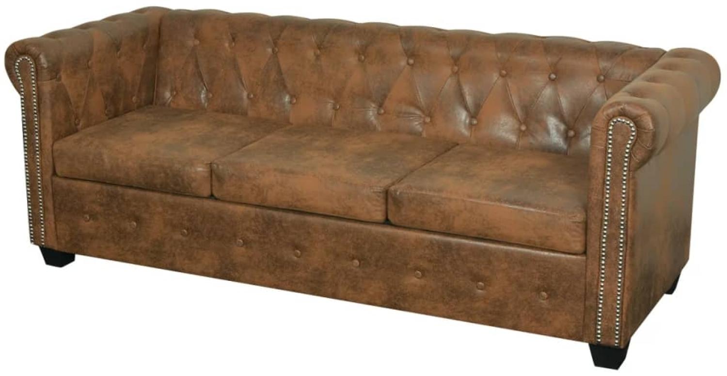 vidaXL Chesterfield-Sofa 3-Sitzer Kunstleder Braun 243620 Bild 1