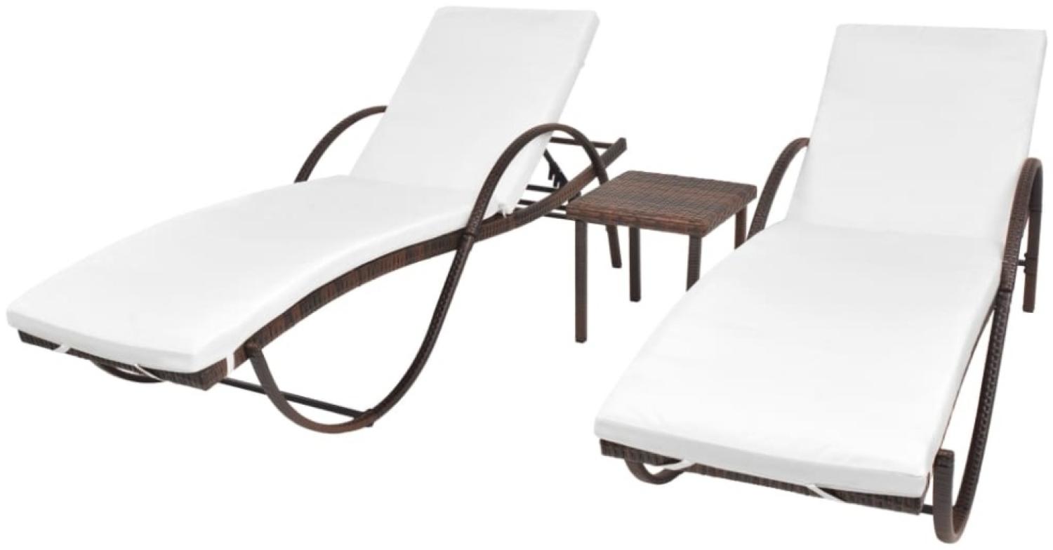 vidaXL Sonnenliegen 2 Stk. mit Tisch Poly Rattan Braun 274868 Bild 1