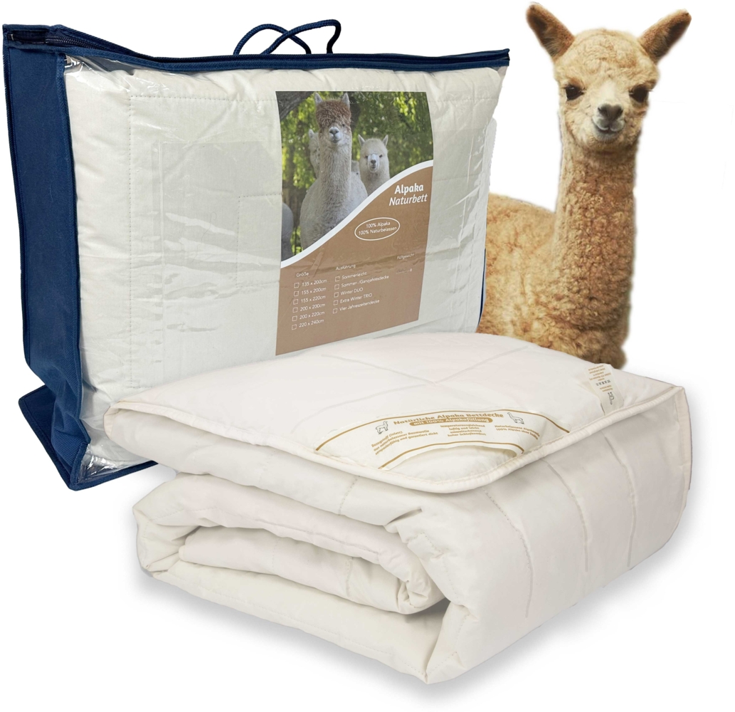 Alpakabettdecke Winter Extra Warm Trio Basic Line, 155x220 Füllung 100% Alpakawolle (2.700g), Bezug aus naturbelassener Baumwolle Bild 1