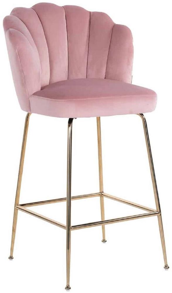 Casa Padrino Luxus Barstuhl Rosa / Gold 51x61 x H. 113 cm - Gepolsterter Barhocker mit edlem Samtstoff und Edelstahl Beinen - Luxus Barmöbel Bild 1