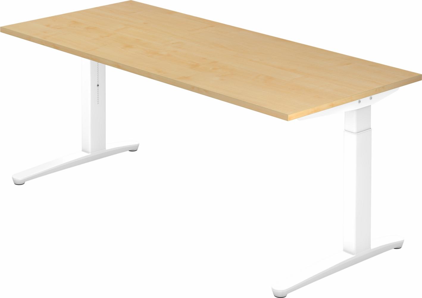 bümö® Design Schreibtisch XB-Serie höhenverstellbar, Tischplatte 200 x 100 cm in Ahorn, Gestell in weiß Bild 1