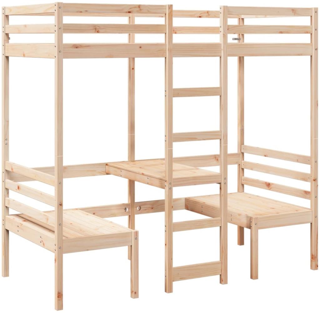 vidaXL Hochbett mit Schreibtisch & Stühlen 90x190 cm Massivholz Kiefer 3308559 Bild 1