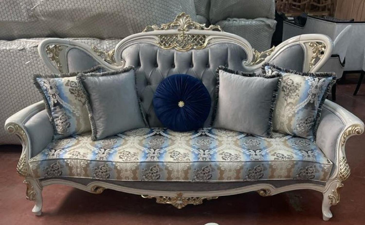 Casa Padrino Luxus Barock Sofa Grau / Mehrfarbig / Weiß / Gold - Handgefertigtes Wohnzimmer Sofa mit elegantem Muster - Barock Wohnzimmer Möbel - Edel & Prunkvoll Bild 1