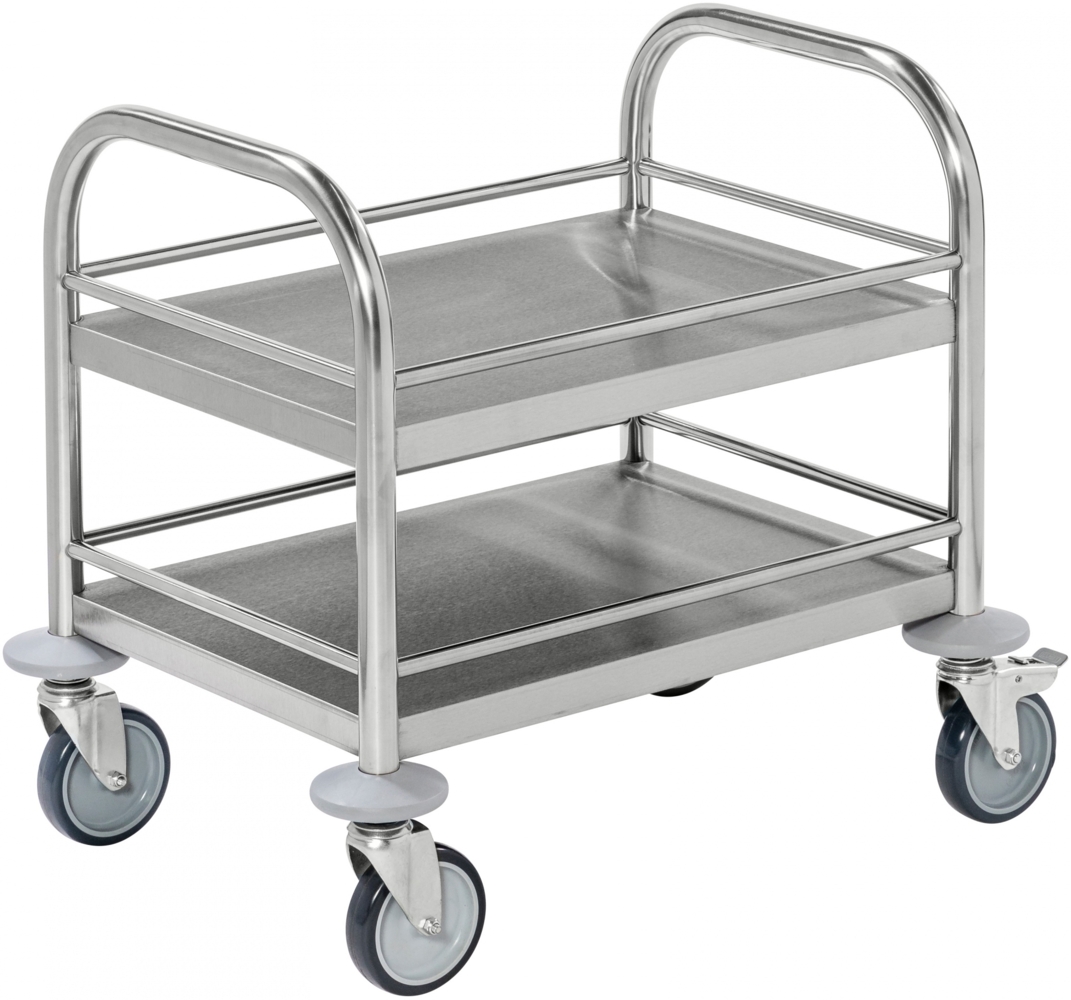 Kongamek kleiner Edelstahl- Tischwagen rostfrei mit 2 Böden 495x515mm mit Umrandung und Bremse Bild 1