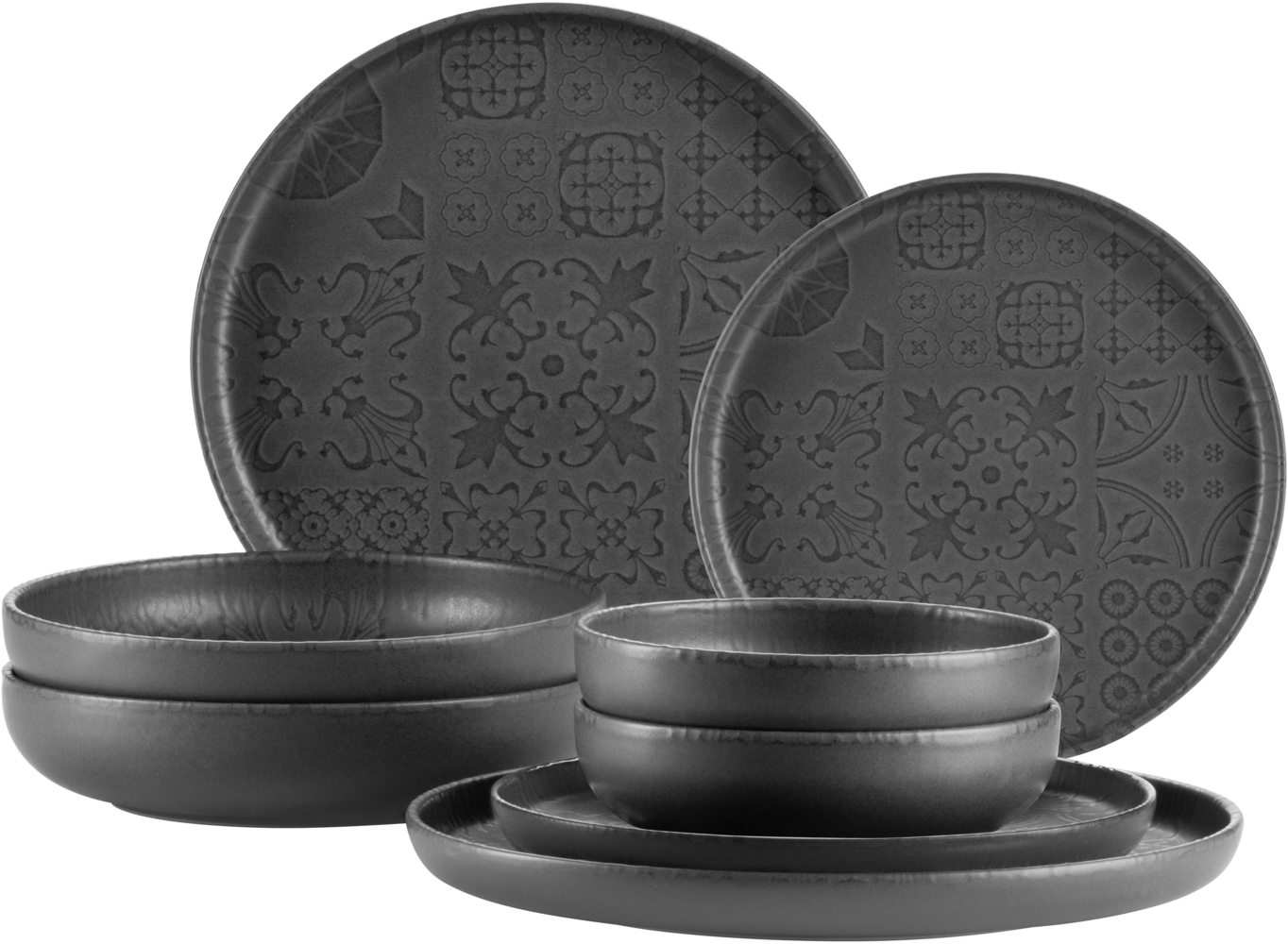 Modernes Vintage Geschirr Set fr 2 Personen in maurischem Design mit Mattglasur, 8-teiliges Tafelservice mit Tellern und Schalen aus hochwertiger Keramik Bild 1