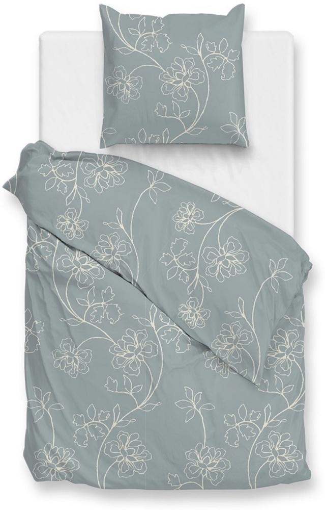 Zo! Home Flanell Bettwäsche 135x200 Alva Blue Blütenranke blau natur Bild 1