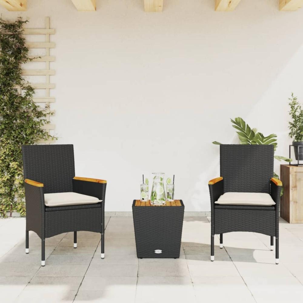 vidaXL 3-tlg. Bistro-Set mit Kissen Schwarz Poly Rattan und Glas 3278745 Bild 1