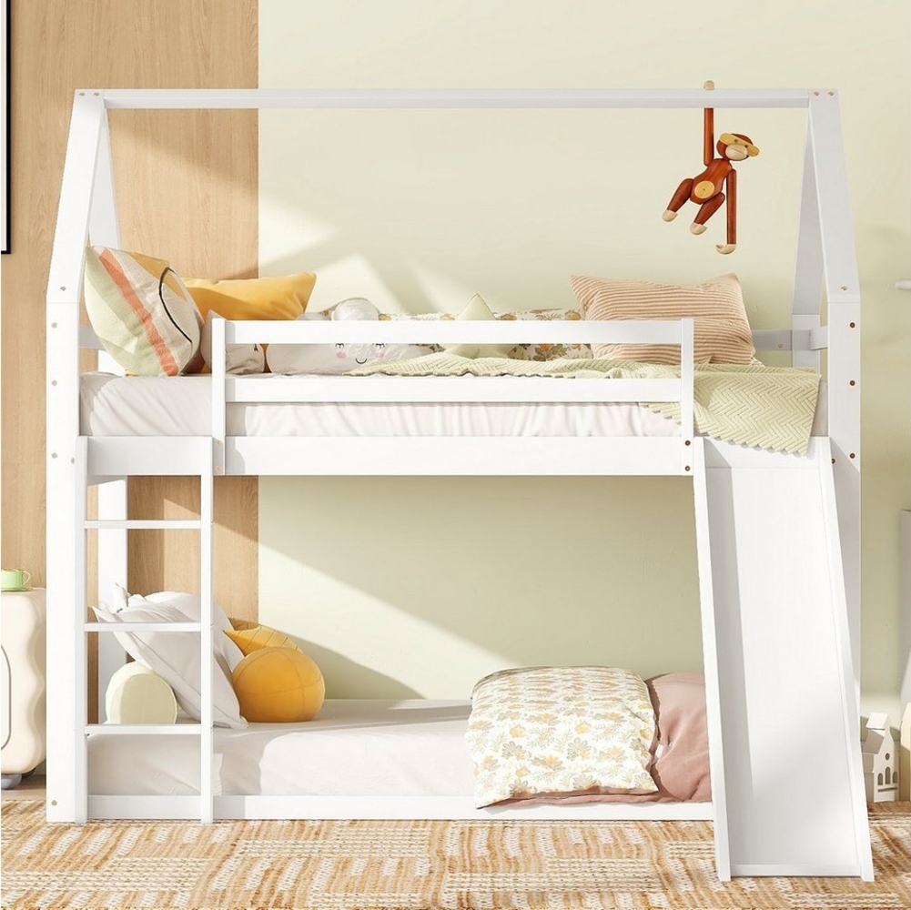 Ulife Etagenbett Kinderbett Hausbett mit Rutsche und Leiter, Hochbett Stockbett Bild 1