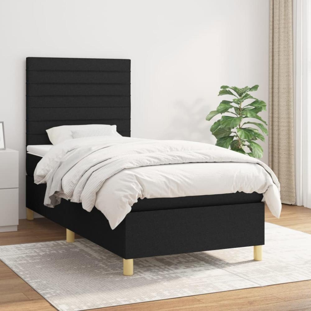 vidaXL Boxspringbett mit Matratze Schwarz 90x190 cm Stoff 3142379 Bild 1