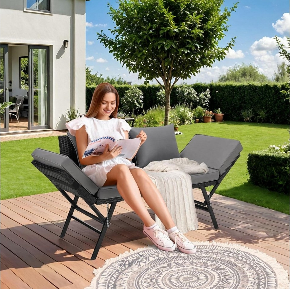 TLGREEN Gartenbank mit Liegefunktion,Gartenmöbel Rattan Balkonmöbel (mit Verstellbare Armlehnen), Polyrattan Gartensofa 2 Sitzer Bild 1