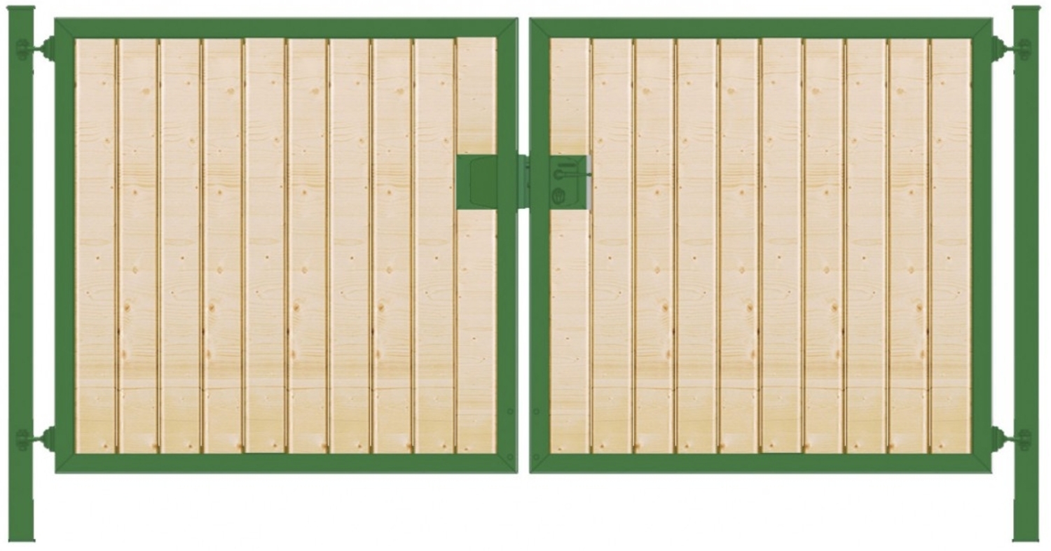 Elektrisches Einfahrtstor Premium-Line (2-flügelig) mit Holzfüllung senkrecht symmetrisch grün B: 200 cm H: 120 cm Bild 1
