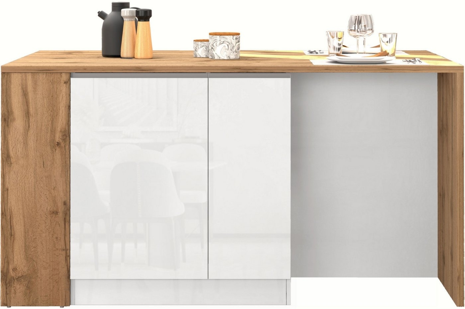 KOCHSTATION Kücheninsel KS-Sole, Kochinsel, Küchenarbeitsblock, Arbeitsinsel, Made in Italy, Breite 167,5 cm, 2 Apothekerauszüge, 2 Essplätze, 1 offenes Regal Bild 1