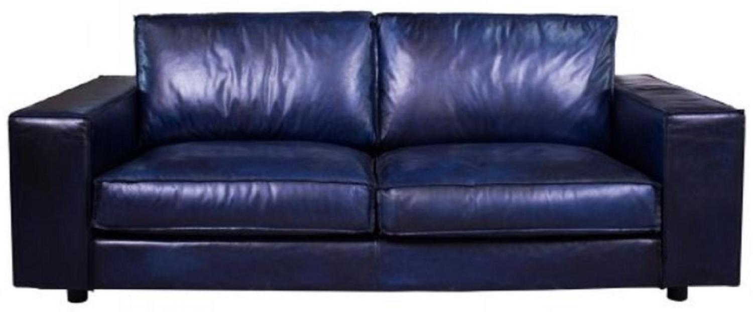 Casa Padrino Luxus Leder Sofa Dunkelblau 205 x 104 x H. 83 cm - Echtleder Wohnzimmer Sofa - Echtleder Wohnzimmer Möbel - Luxus Leder Möbel Bild 1