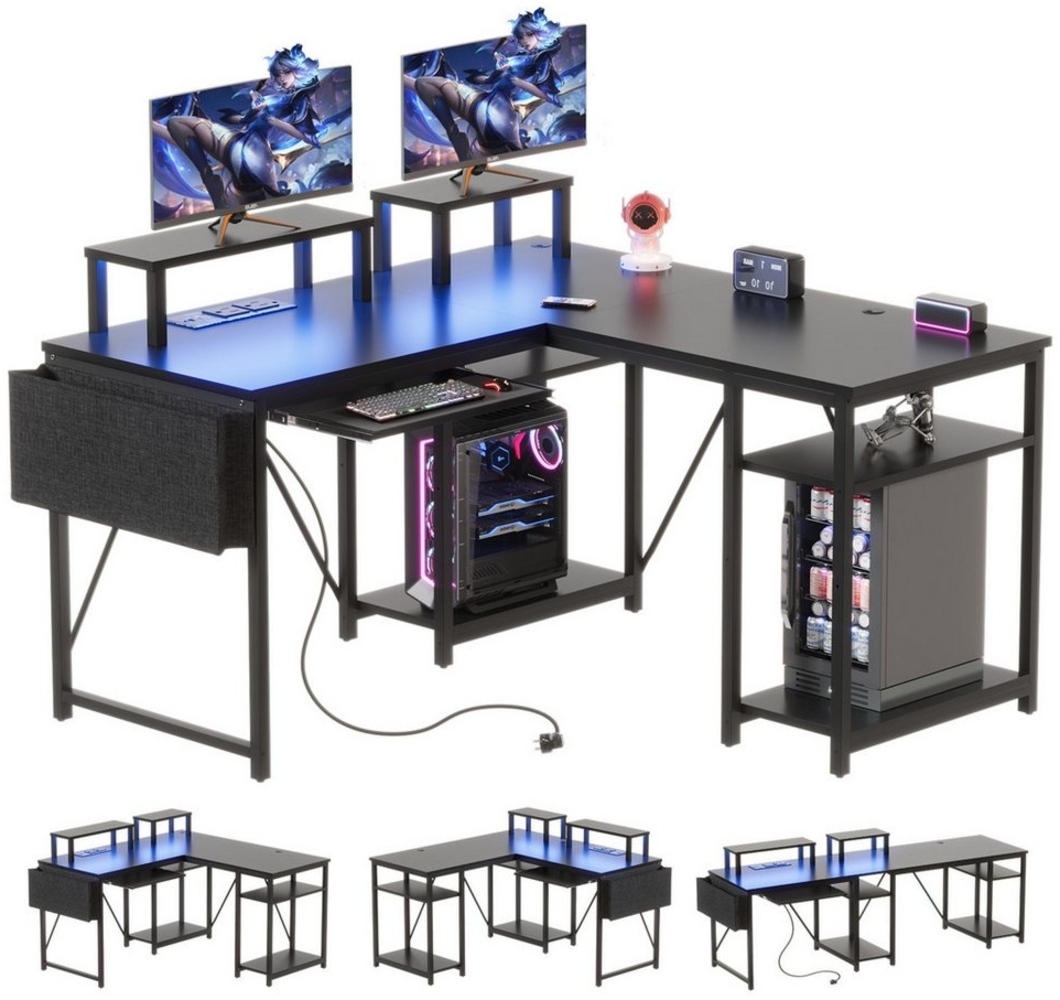 HOMALL Eckschreibtisch Eckschreibtisch Computertisch mit Monitorständer und Tastaturständer Bild 1