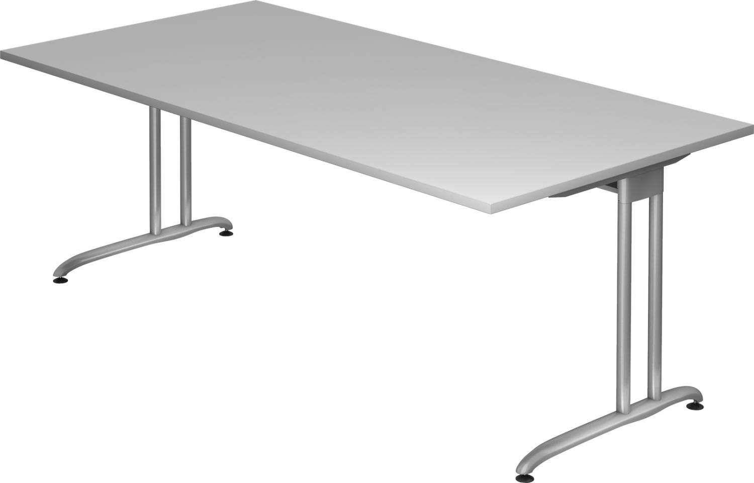 bümö Schreibtisch groß, Serie 200x100 cm, Tischplatte aus Holz in grau, Gestell aus Metall in Silber - PC Tisch, großer Computertisch für's Büro, Office Bürotisch, BS-2E-5 Bild 1