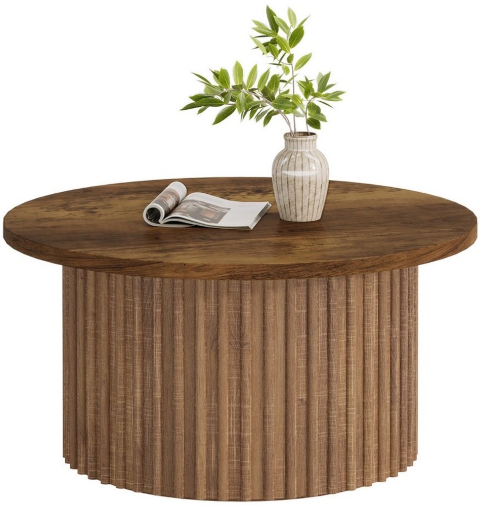 Tribesigns Couchtisch 80cm runder Beistelltisch mit Metallsockel, Holzakzent-Mitteltisch Bild 1
