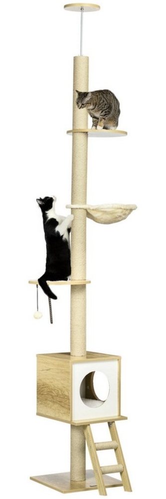 PawHut Kratzbaum Kletterbaum mit Katzenhaus Katzenleiter Katzenbaum, Hellbraun+Beige, Hellbraun+Beige, 40 x 40 x 240-260 cm Bild 1