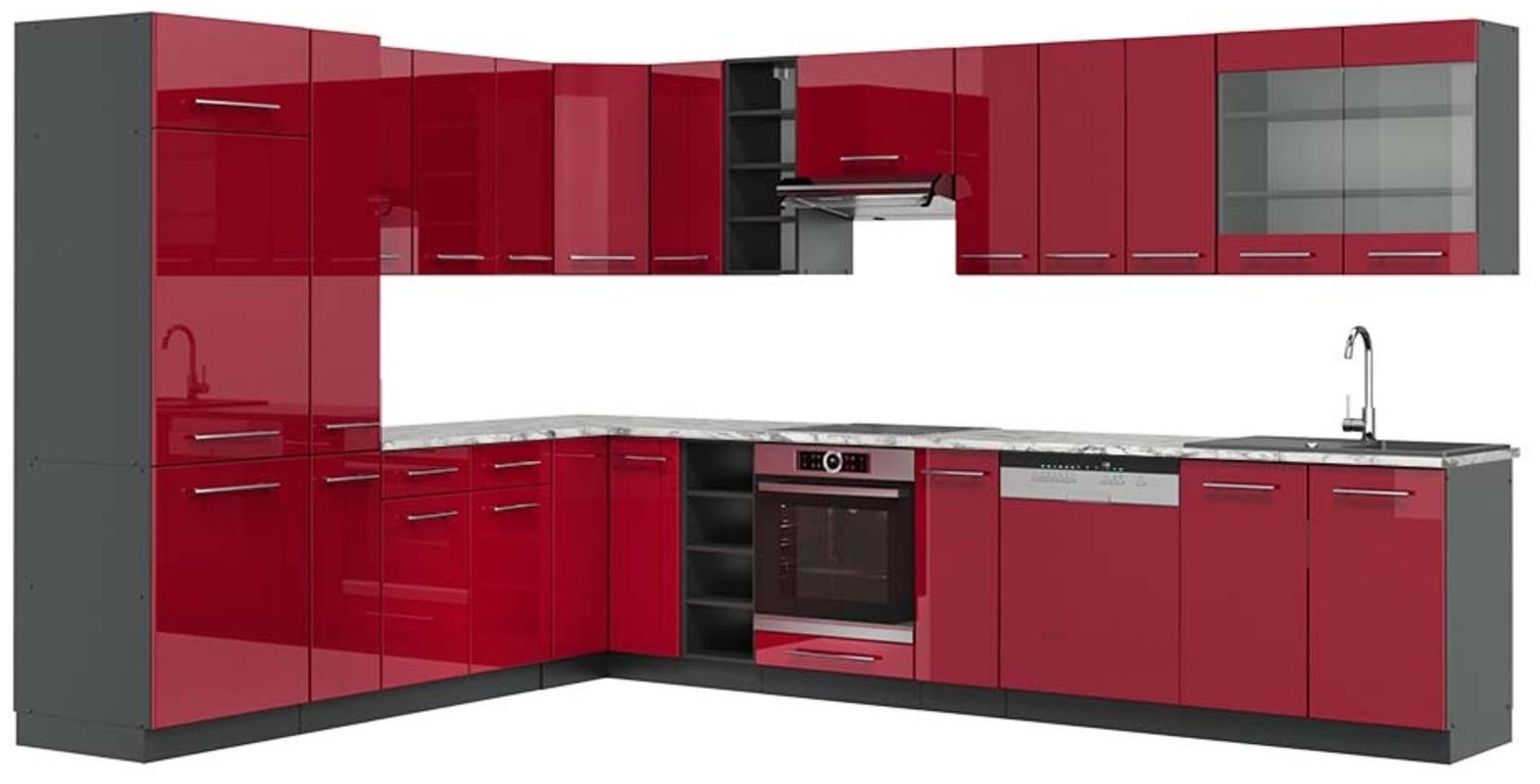 Vicco Eckküche Bordeaux Hochglanz/Anthrazit 347 x 257 cm mit Arbeitsplatte, Fame-Line Bild 1