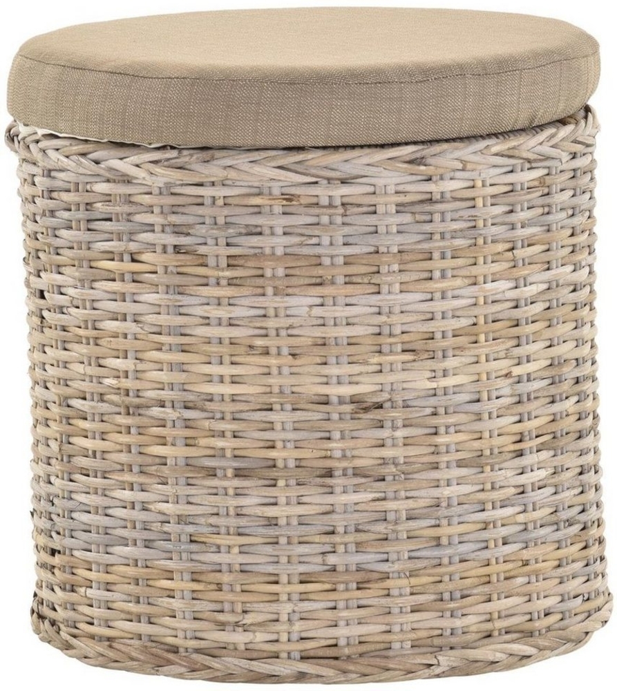 Krines Home Wäschekorb Rattan Sitzhocker mit Stauraum Rund Badhocker Sitz gepolstert Deckel, mit gepolstertem Deckel, mit herausnehmbarem Inlett Bild 1