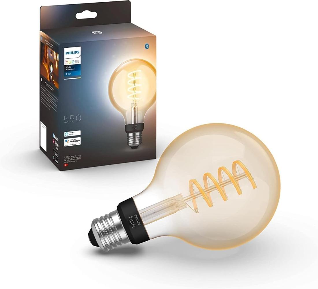 Philips Hue White Ambiance E27 Einzelpack Giant Globe G125 Filament 550lm, dimmbar, alle Weißschattierungen, steuerbar via App, kompatibel mit Amazon Alexa (Echo, Echo Dot) Bild 1