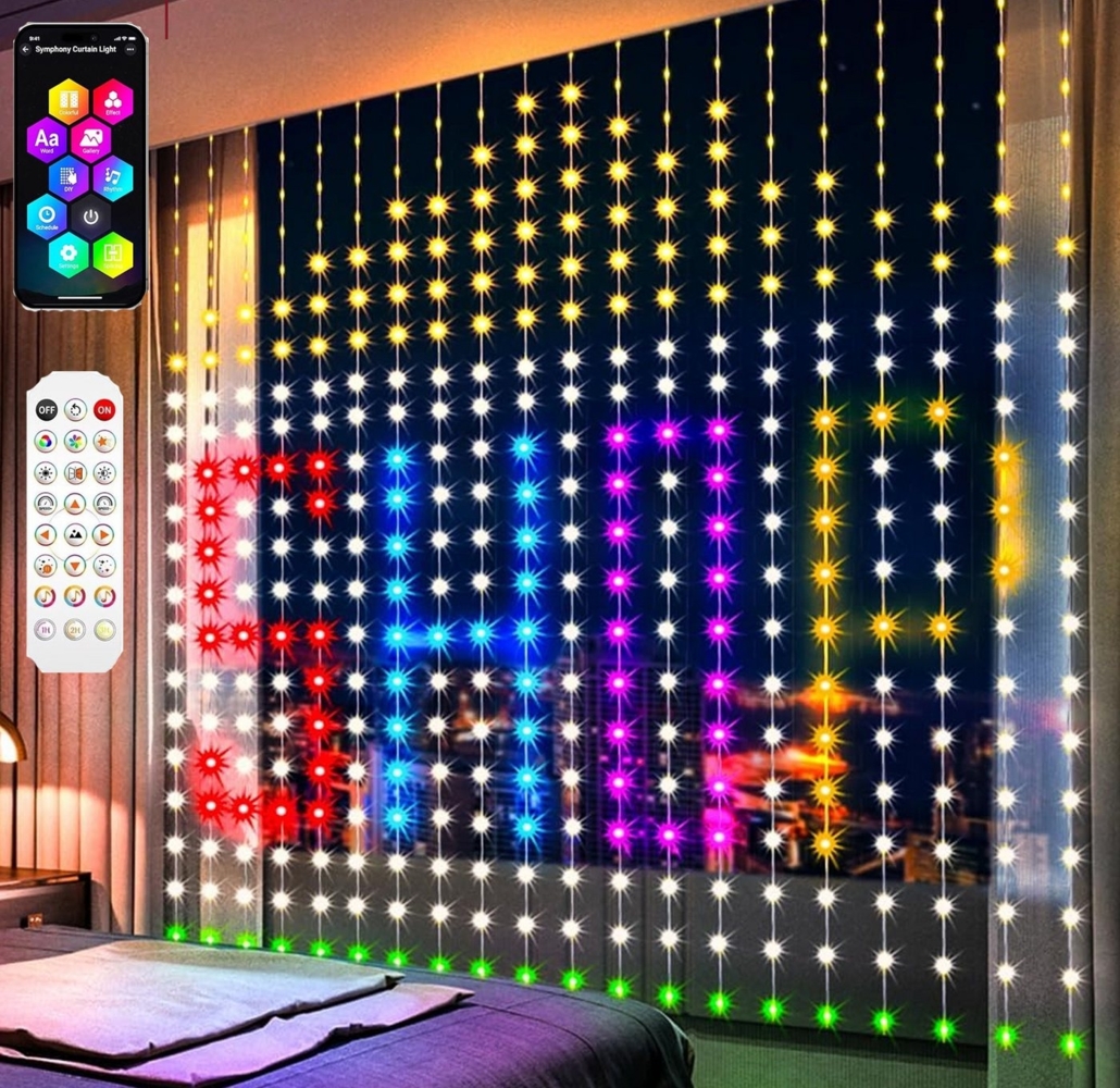 XERSEK LED-Hängeleuchte LED-Weihnachtslichterkette LED String Lichtervorhang Beleuchtung, 400 LEDs, mit Fernbedienung & APP-Steuerung, Timer, Verstellbare Helligkeit, IP44, 100+ dynamische szenenmodi, Smart Vorhang LED-Lichterkette mit Musikmodus, DIY ... Bild 1