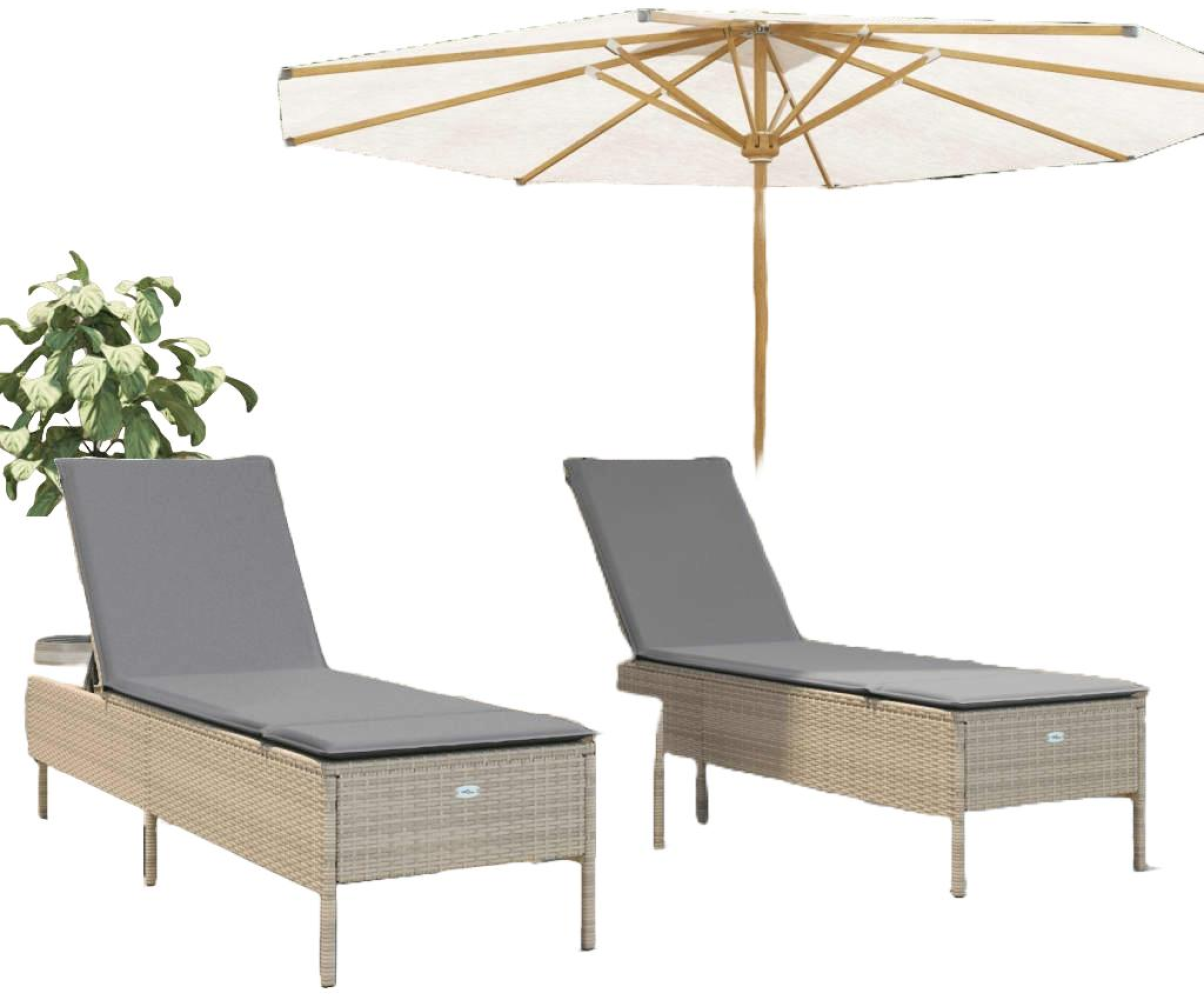 3-tlg. Sonnenliegen-Set mit Auflage Beige Poly Rattan Bild 1