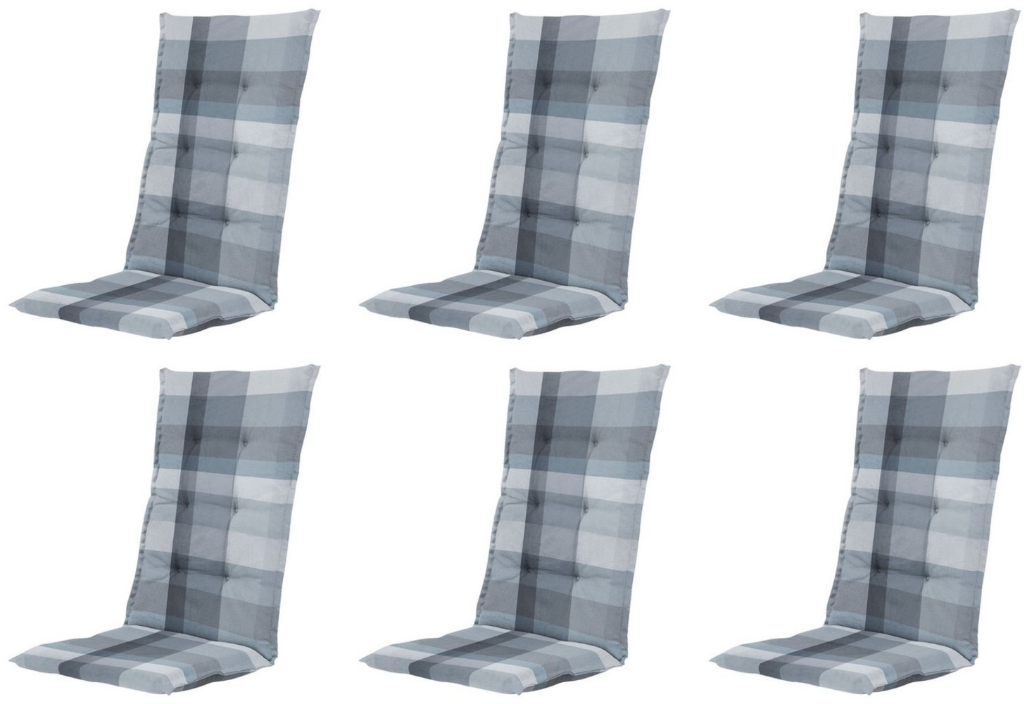 Gardissimo Hochlehnerauflage 6 er Set Gartenstuhlauflagen Sya grau 120x50 cm, (Spar-Set, 6 St, 6 Auflagen), UV-beständig inkl. Bindebänder und Halteband für Hochlehner-Stühle Bild 1