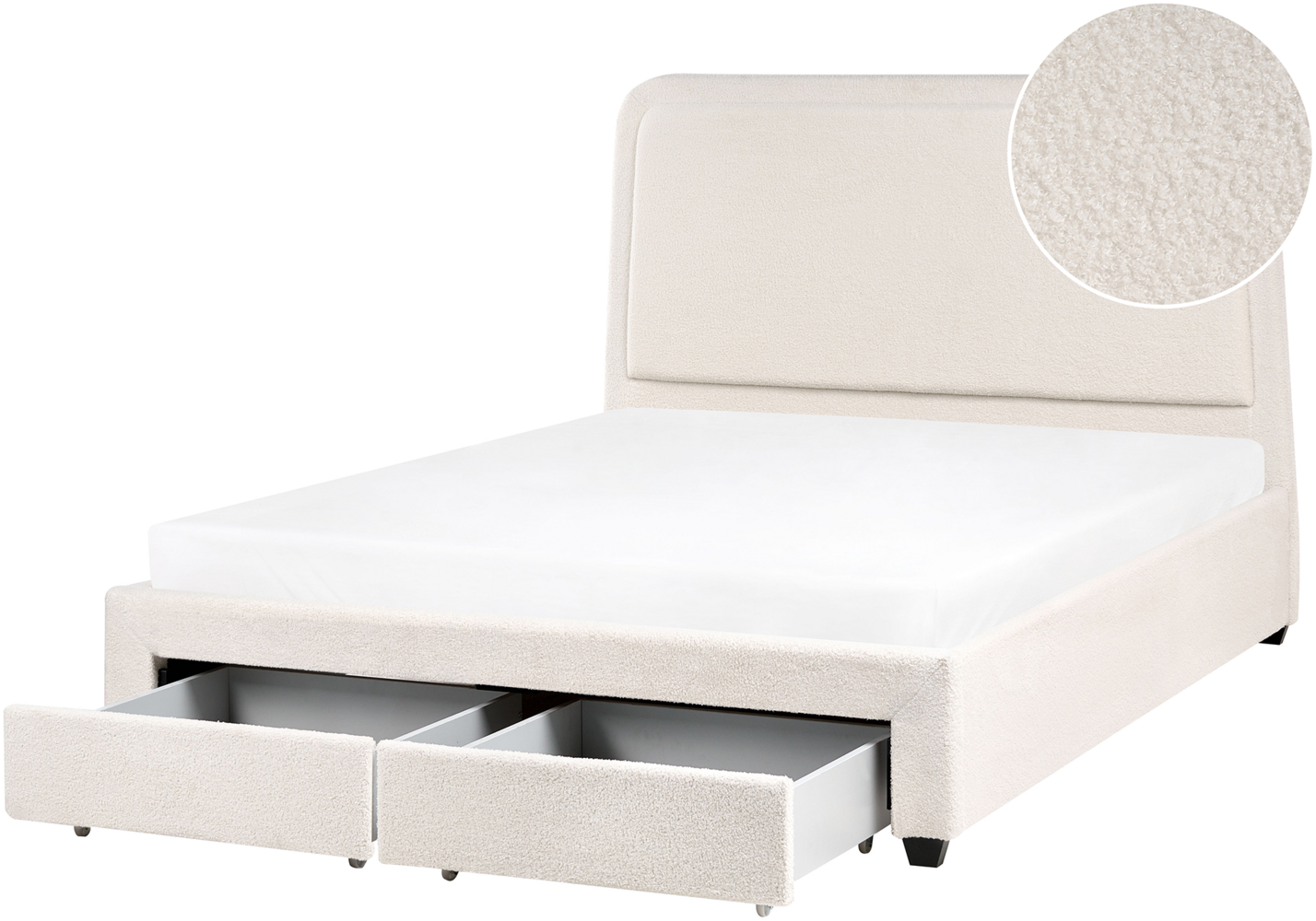 Bett mit Schubladen Bouclé SARDENT 160 x 200 cm Cremeweiß Bild 1