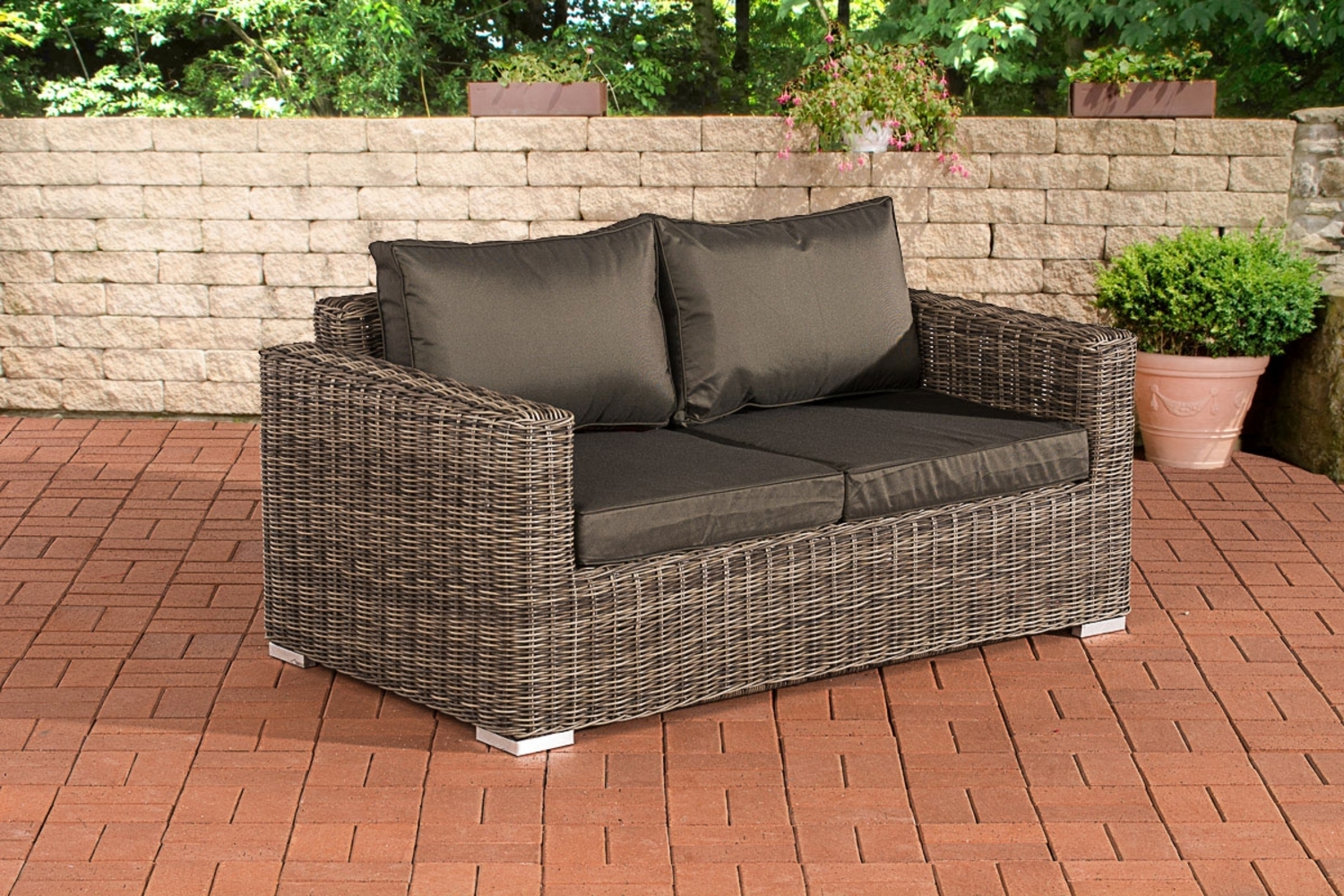 CLP Polyrattan 2er Sofa Madeira / Bilbao 5 mm,grau-meliert anthrazit Bild 1