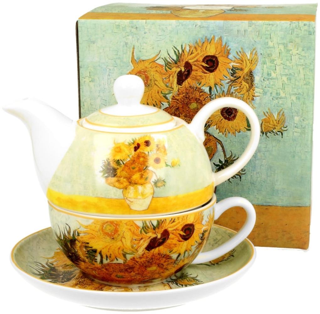 DUO ART GALLERY Tasse mit Teekanne SUNFLOWERS New Bone China Porzellan Bild 1