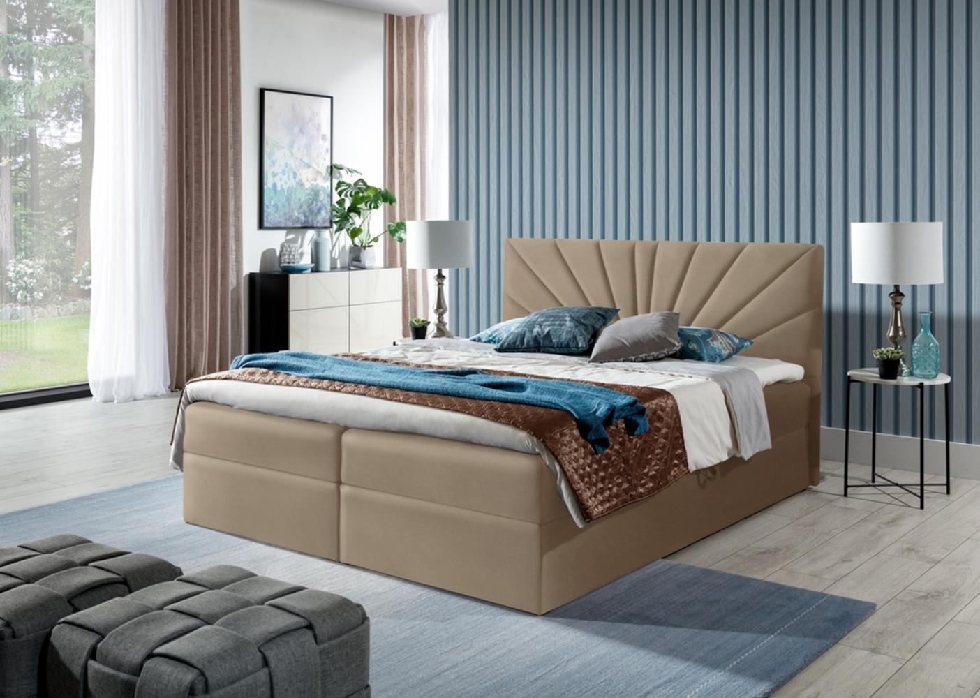 99rooms Lazzaro Boxspringbett Velours JASMINE Creme 120x200 cm Bild 1