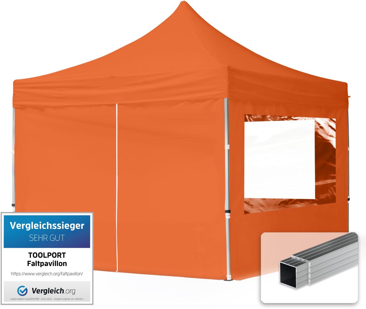 3x3 m Faltpavillon, ECONOMY Alu 32mm, Seitenteile mit Panoramafenster, orange Bild 1