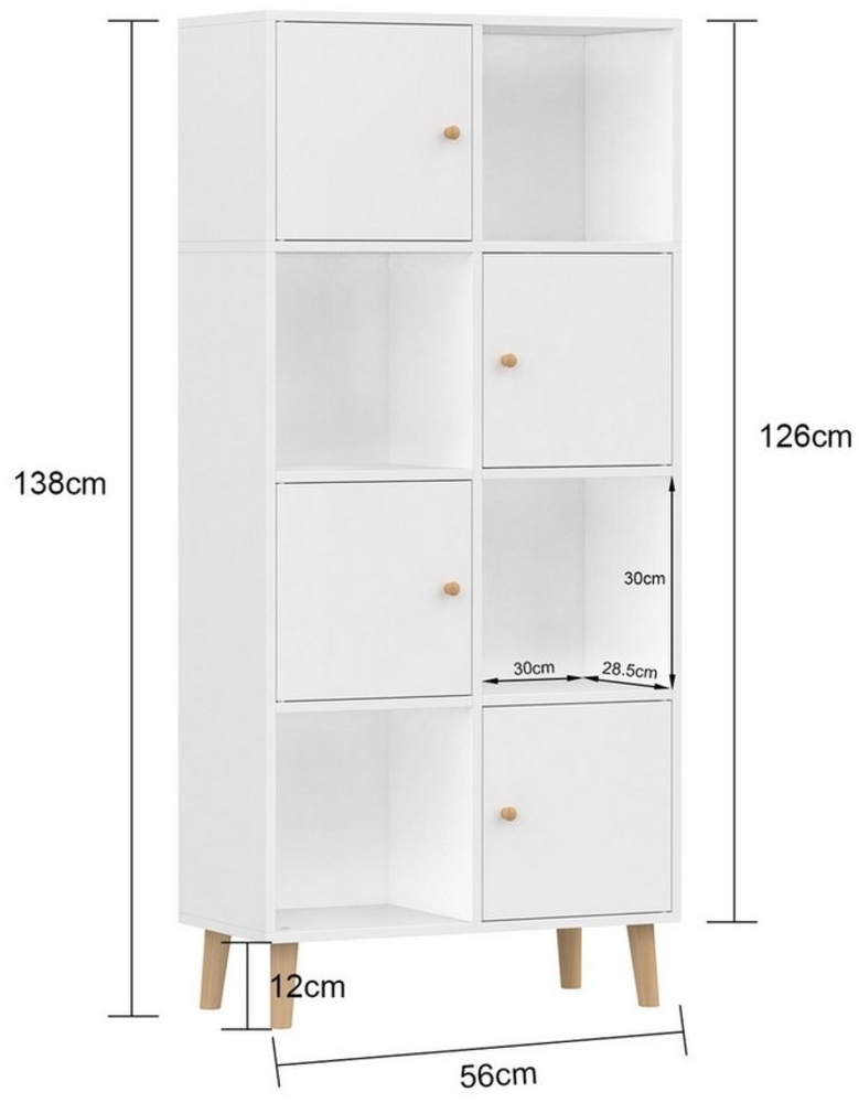 JEOBEST Bücherregal Bücherschrank, Standregal, Aufbewahrungregal mit 4 Türen, 4 Fächer, Holzregal, 56 x 30 x 138 cm Bild 1
