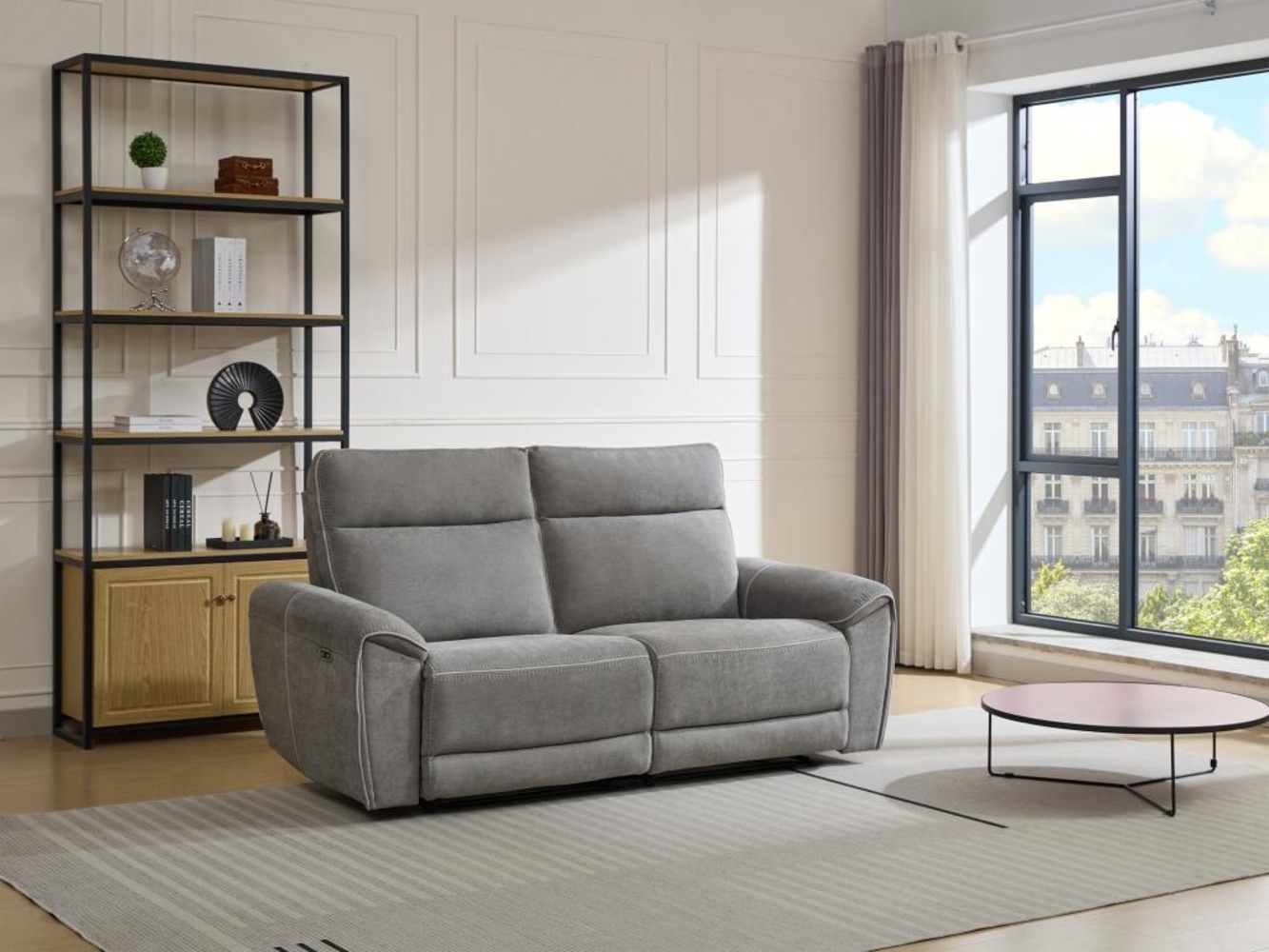 Vente-unique - Relaxsofa 3-Sitzer elektrisch - Stoff - Grau - DJARALO Bild 1