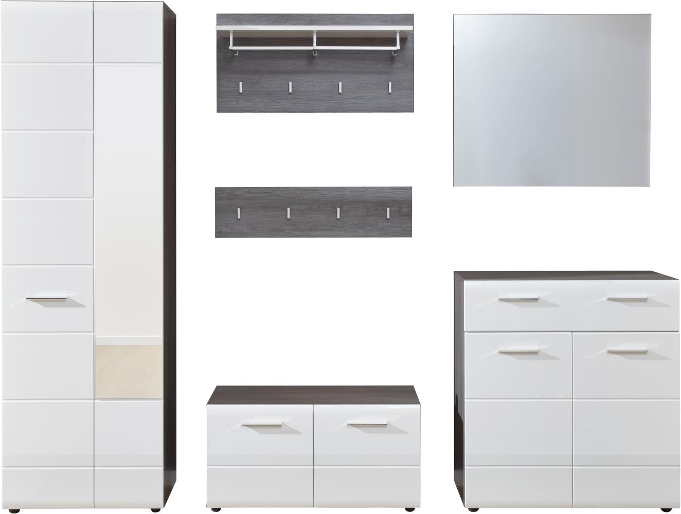 Garderobe Set 6-teilig 'Line' Hochglanz weiß/Sardegna grau/Rauchsilber 250 x 191 cm Bild 1