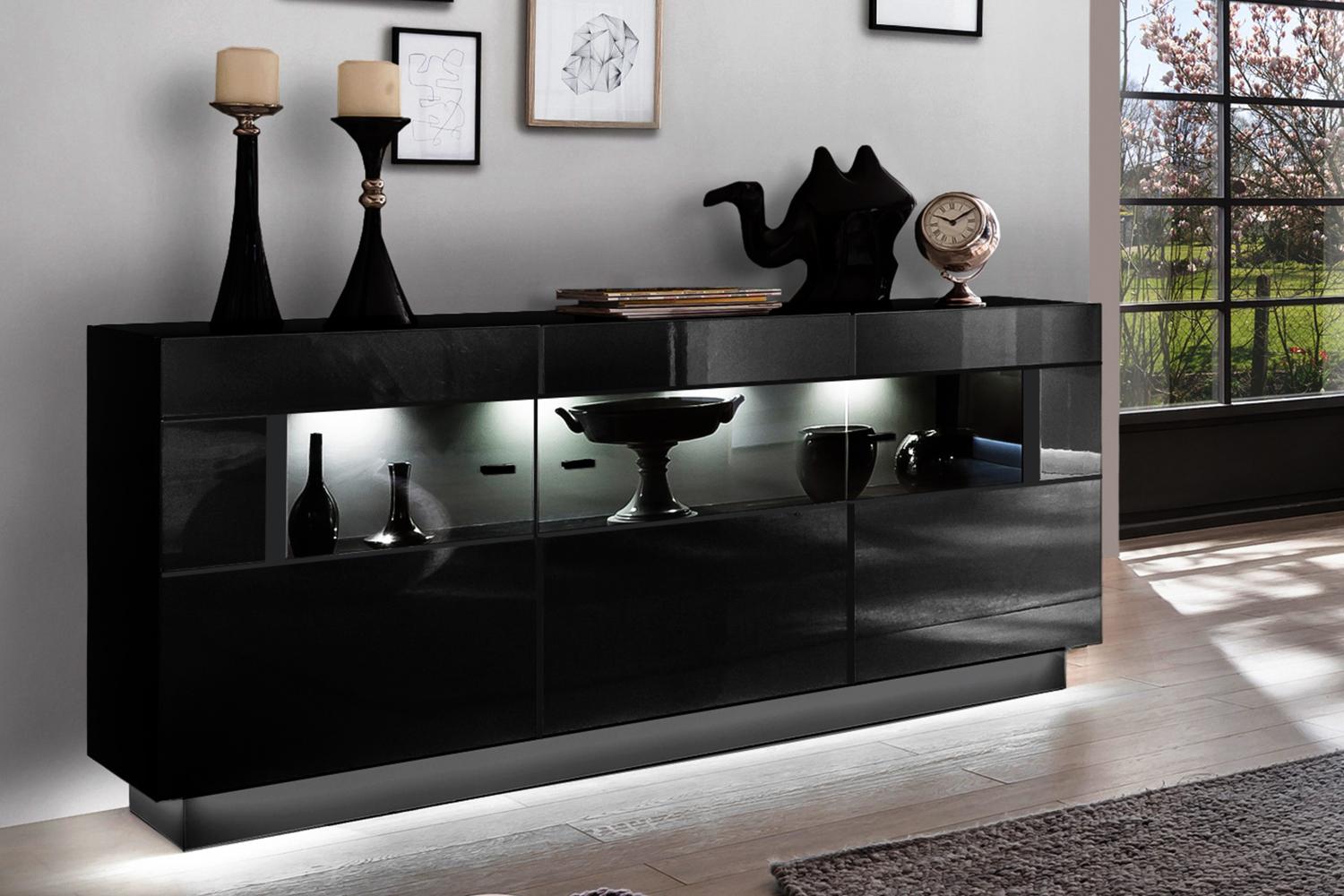 Sideboard >NATA< (BxHxT: 160x85x43 cm) in Hochglanz Schwarz - 160x85x43 (BxHxT) Bild 1