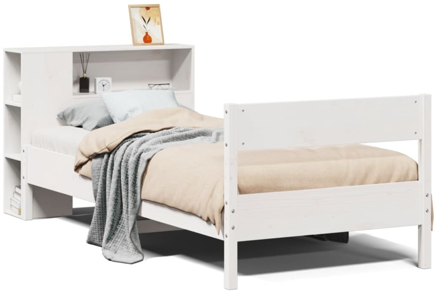 vidaXL Massivholzbett mit Regal ohne Matratze Weiß 90x190 cm Kiefer 3322970 Bild 1