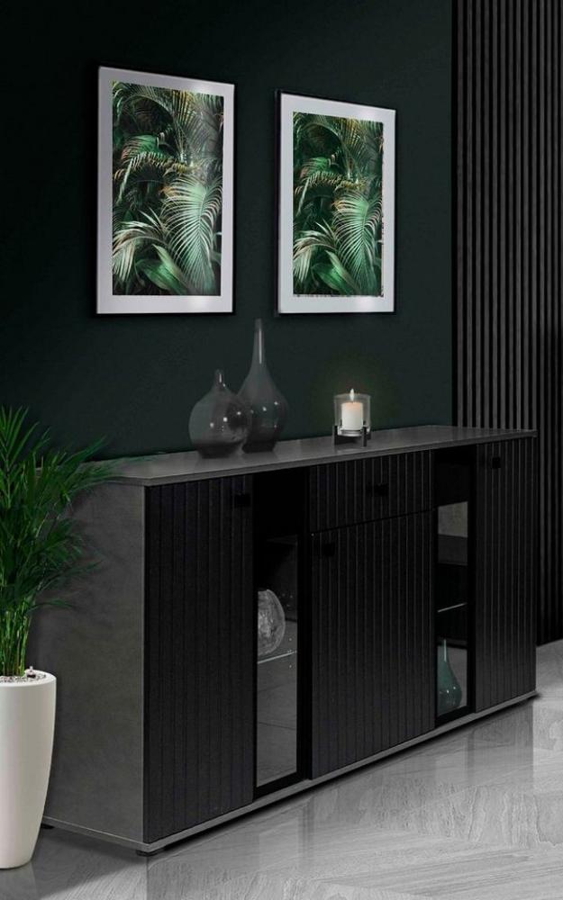 Furnix Sideboard SARAI 3-türige Anrichte mit Glastüren und Schublade 140 cm, Maße: B140,4 x H80 x T40,2 cm Bild 1