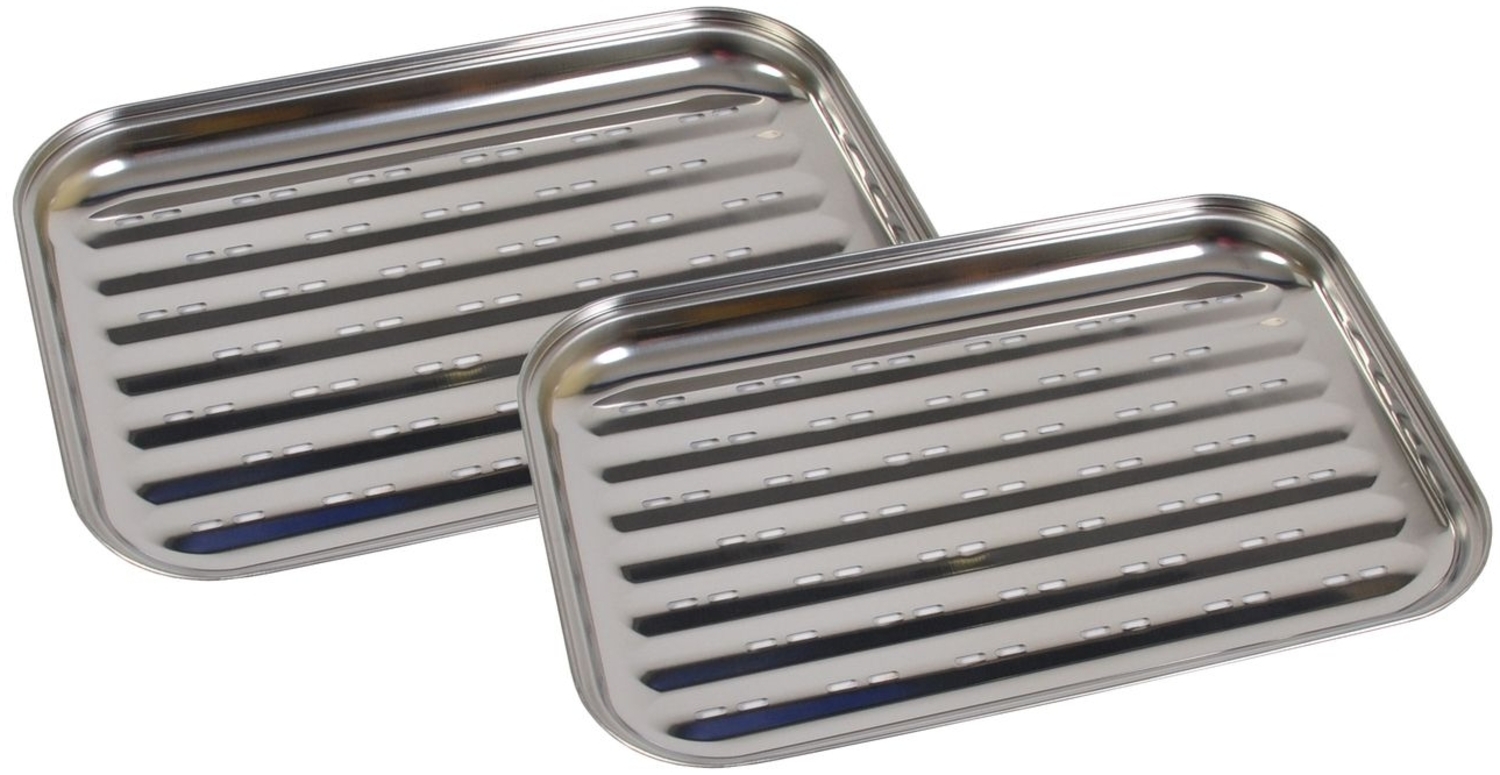 2x Edelstahl Grillschale 35x24cm BBQ Grillzubehör Pfanne Gemüseschale Grillkorb Bild 1