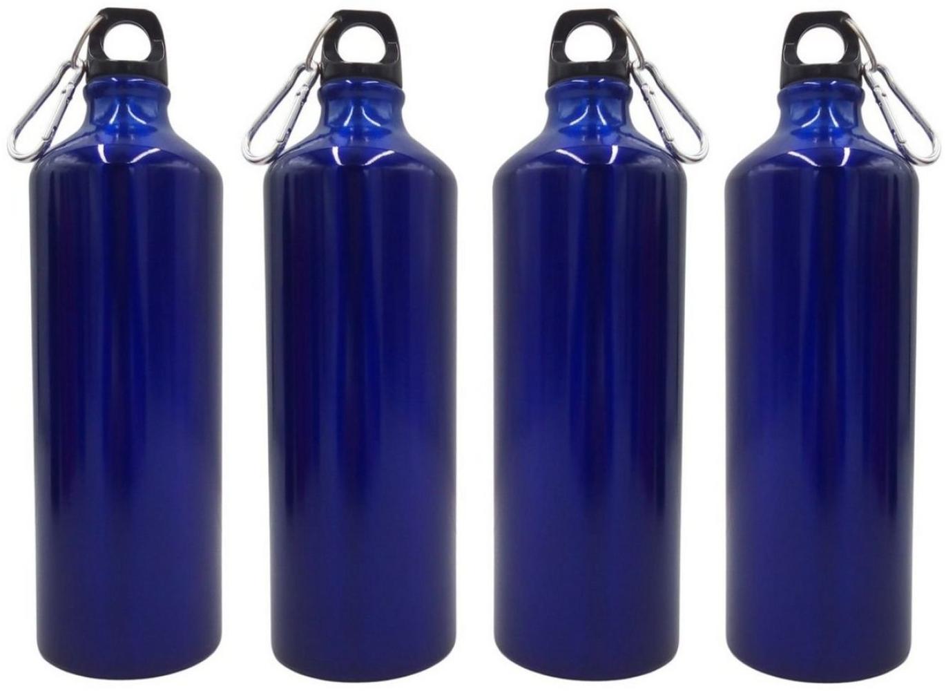 4x Aluminium Trinkflasche 1 Liter blau mit Karabiner Wasserflasche Sportflasche Bild 1